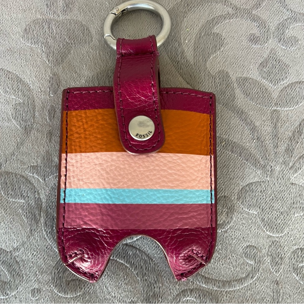 Fossil Striped Pink and Orange Leather Keychain Holder